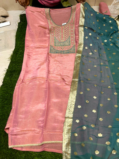 Majestic pink Unstitched suit ( free size )