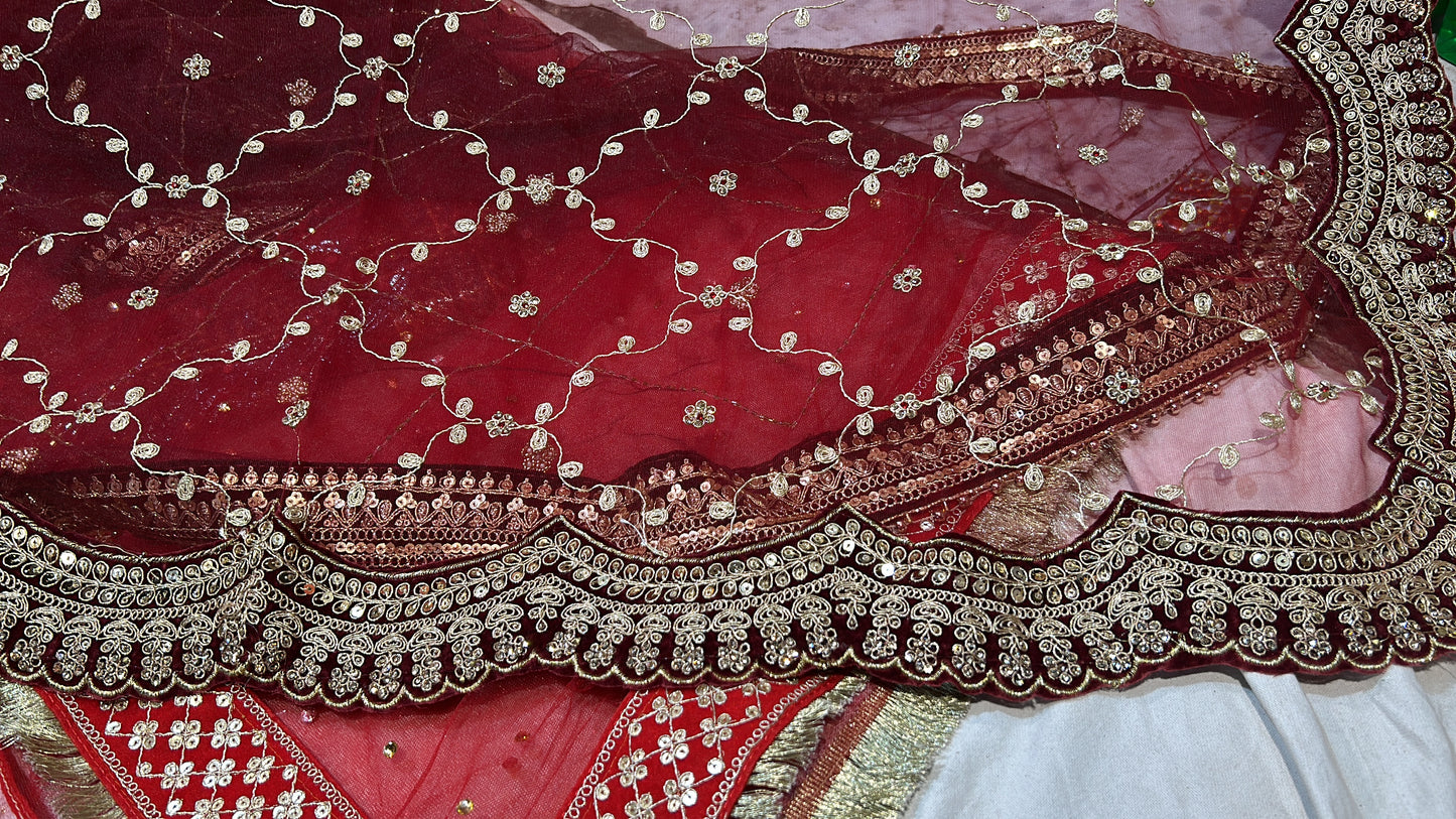 Heavy maroon Rajwada marwadi bridal lehenga