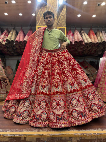 Astonishing Maroon Peacock Ball bridal Lehenga