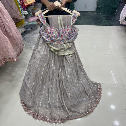 Pink peach silver blue heavy blouse Crop Top Lehenga