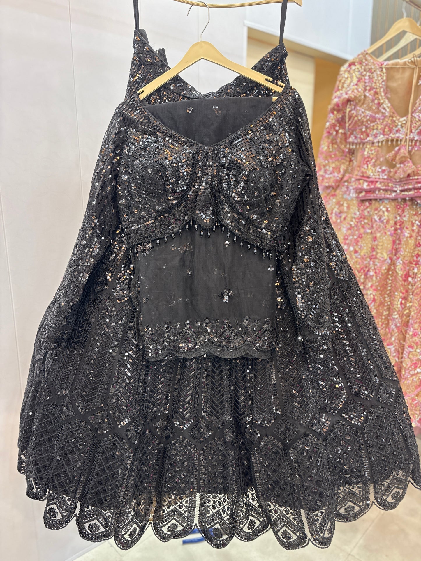 Eye catching Black On Black monotone Crop Top  lehenga