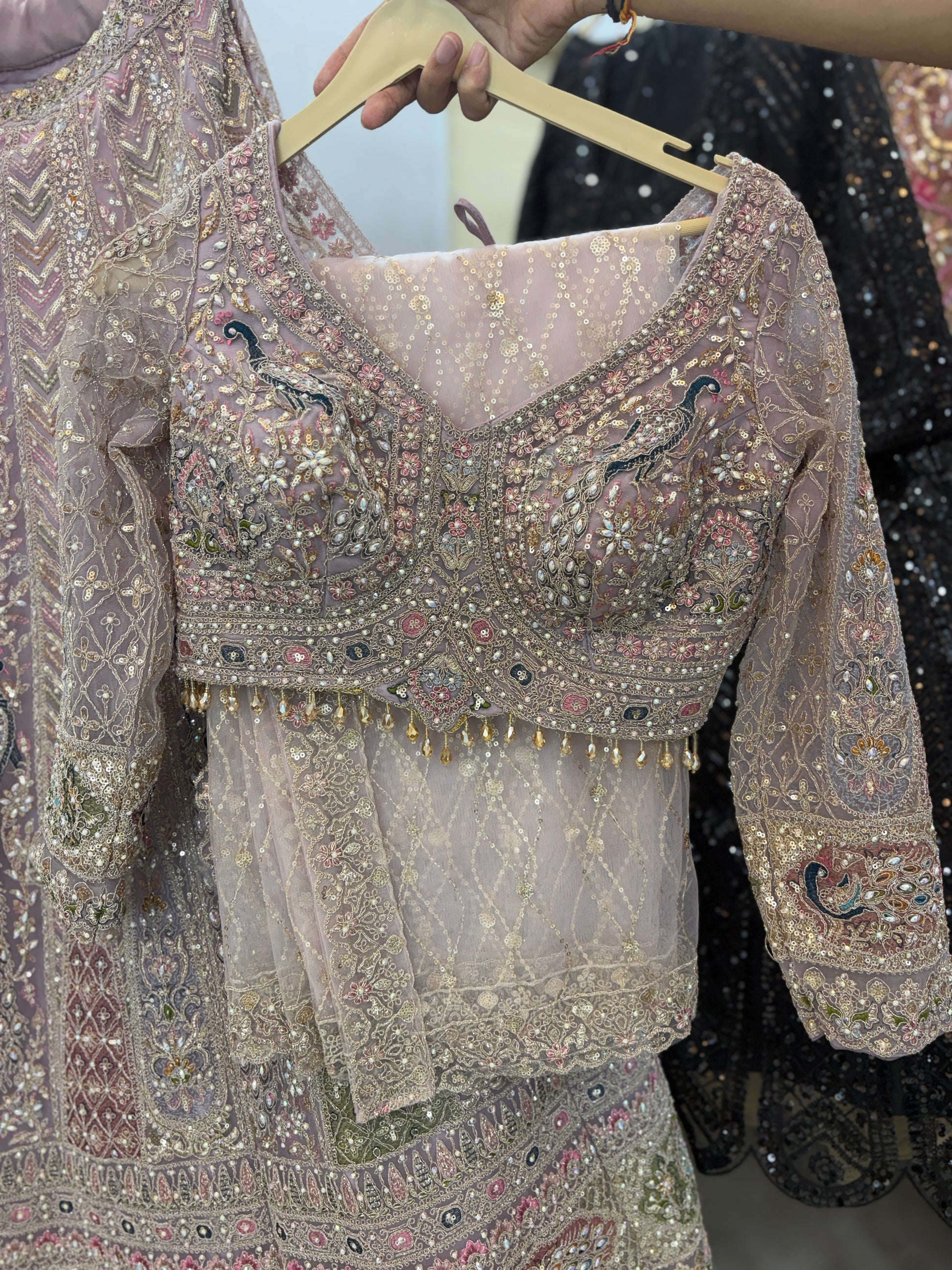 Something different baby pink peacock crop top Lehenga - Shopping World