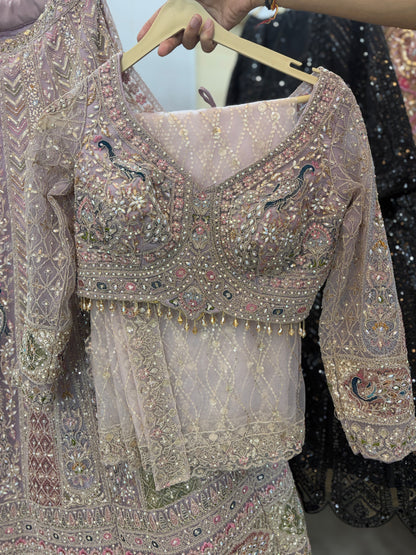 Something different baby pink peacock crop top Lehenga - Shopping World