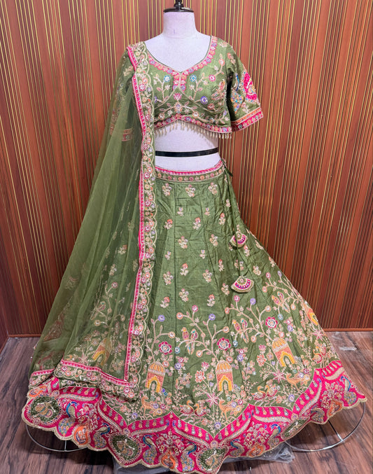 Green crop top Lehenga