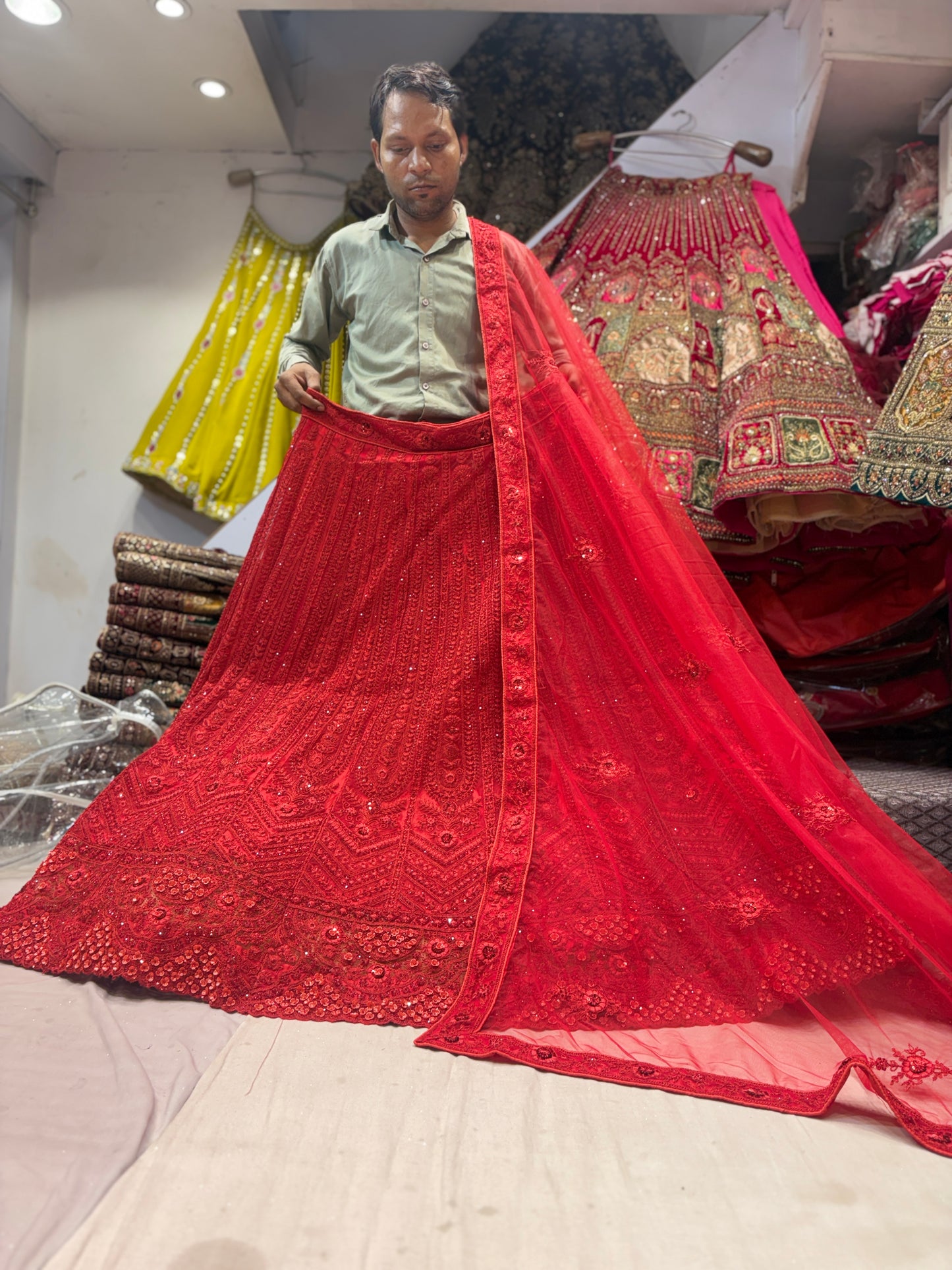 Engaging maroon summer cotton unstitched suit ( free size )