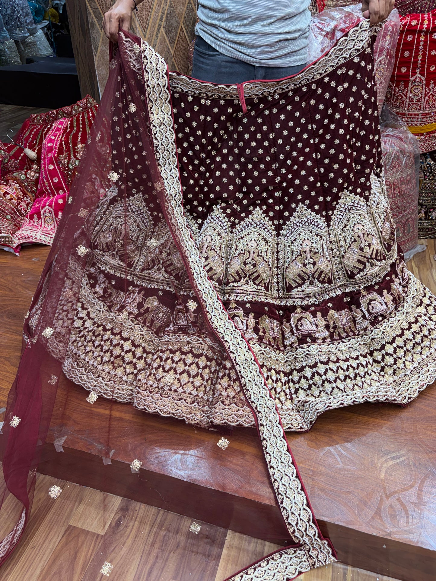 Maroon Doli Barat Heavy Ball Bridal Lehenga