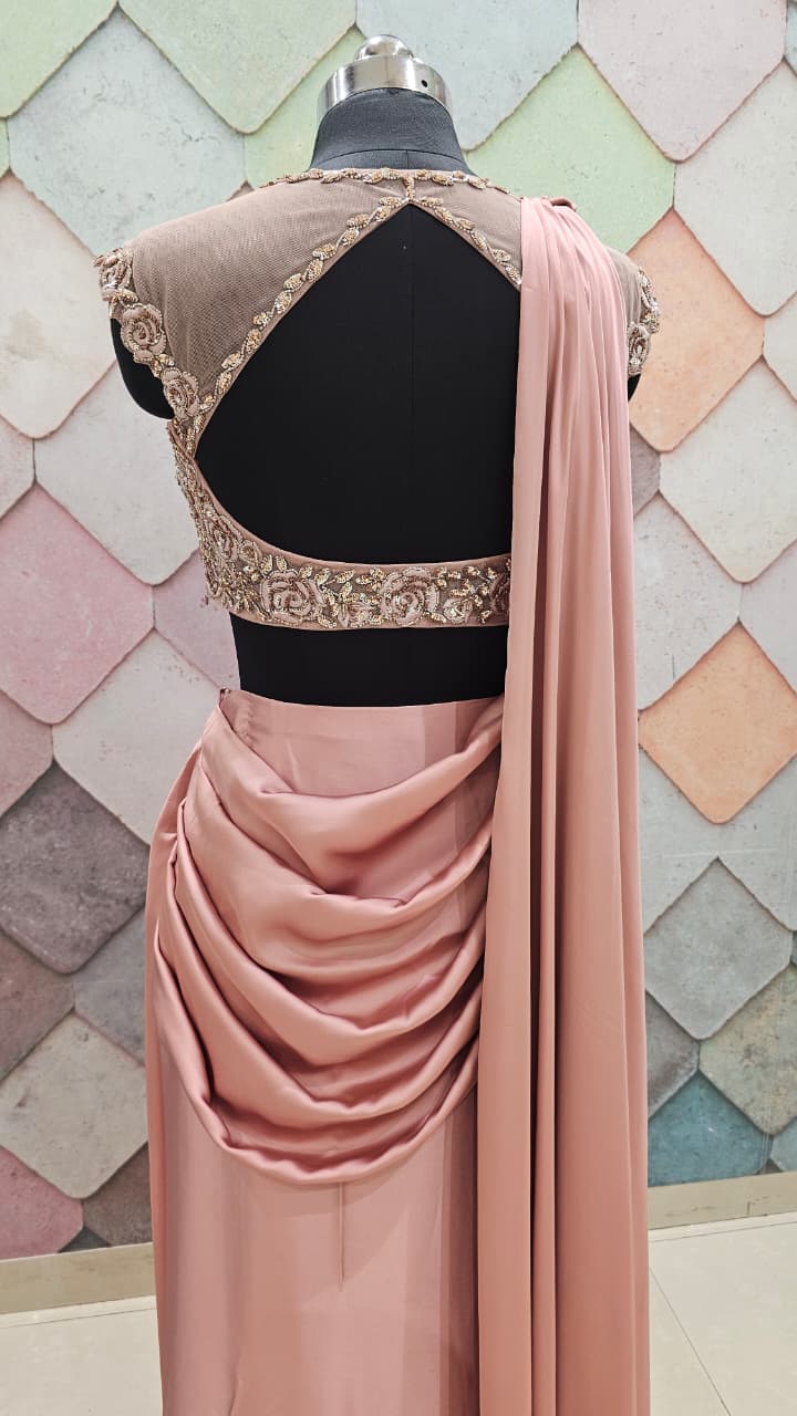 Pink Designer Ready To Wear Drape Saree