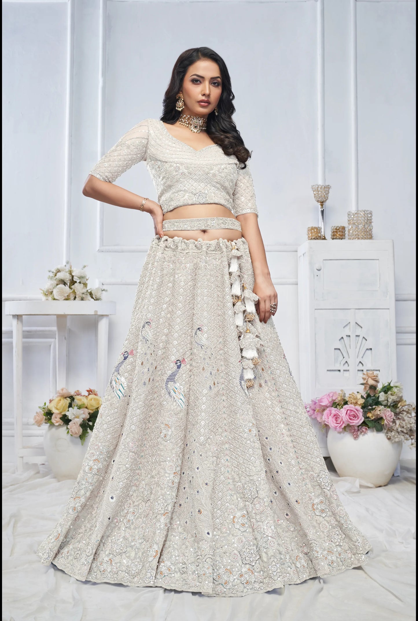 Stunning Peacock White Designer lehenga