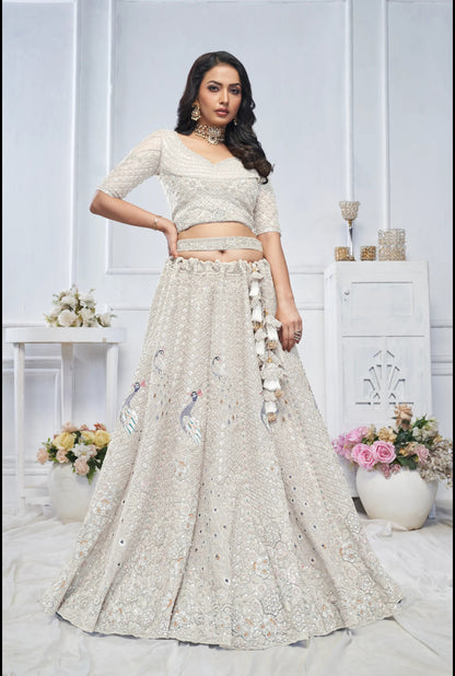 Stunning Peacock White Designer lehenga