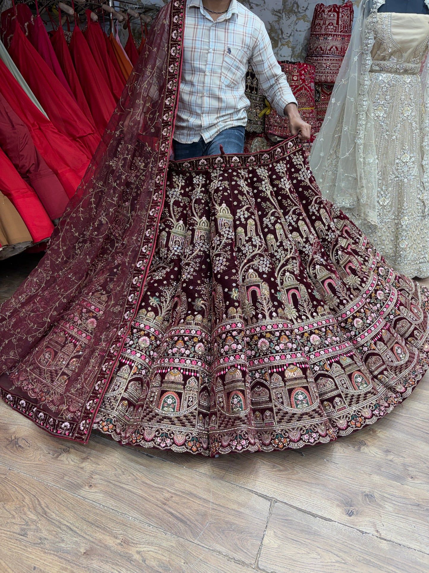 Dark Maroon Ball Bridal Lehenga