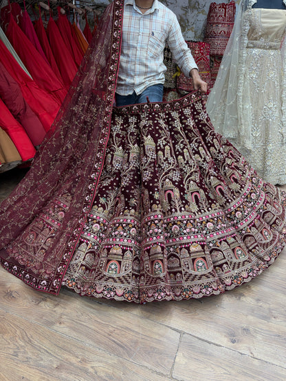 Dark Maroon Ball Bridal Lehenga