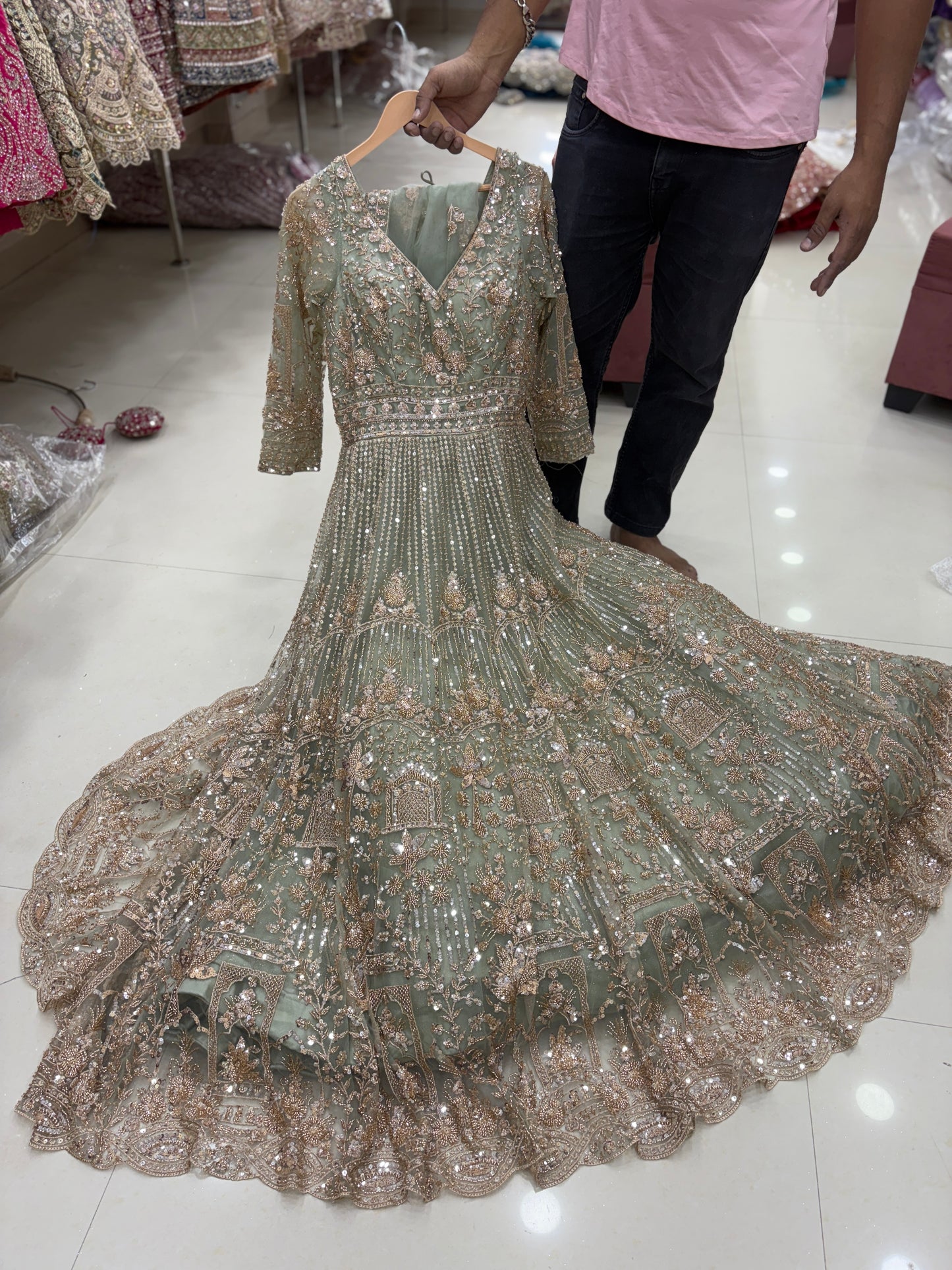 Khoobsurat Pista green Peplum Dress Lehenga