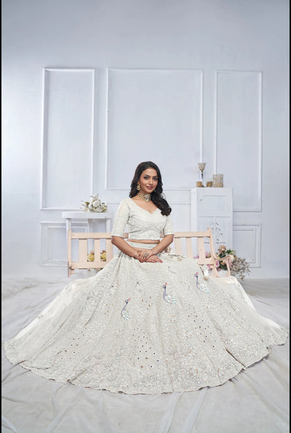 Stunning Peacock White Designer lehenga