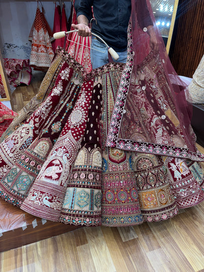 Maroon Multikali Ball Bridal Lehenga