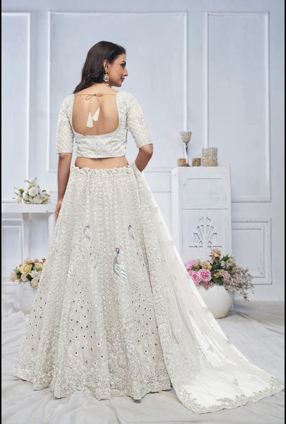 Stunning Peacock White Designer lehenga