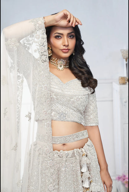 Stunning Peacock White Designer lehenga