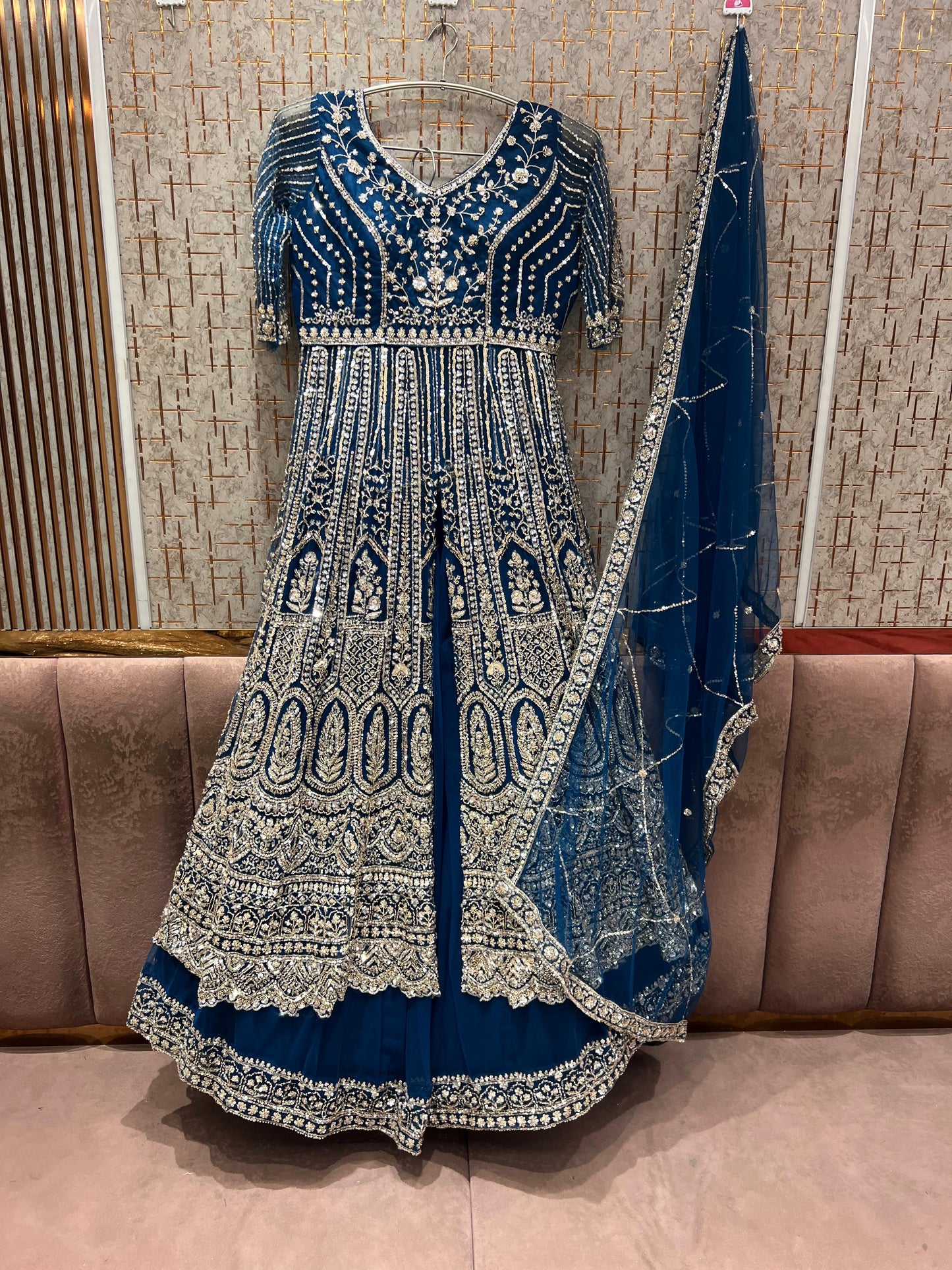 Blue  Long Farshi Garara Indo Western Dress