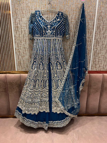 Blue  Long Farshi Garara Indo Western Dress