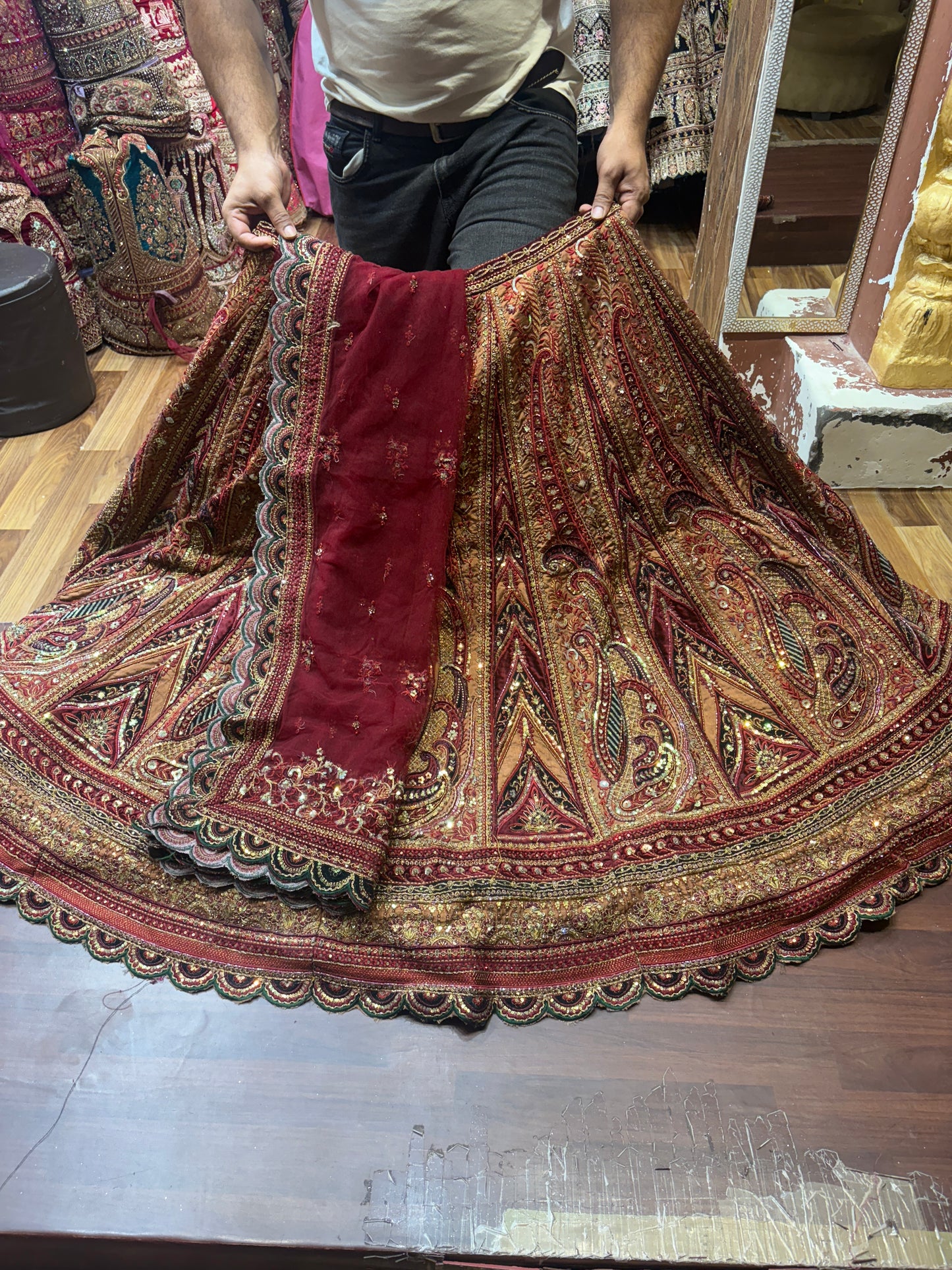 Designer maroon double duptta multi Kali Bridal Lehenga