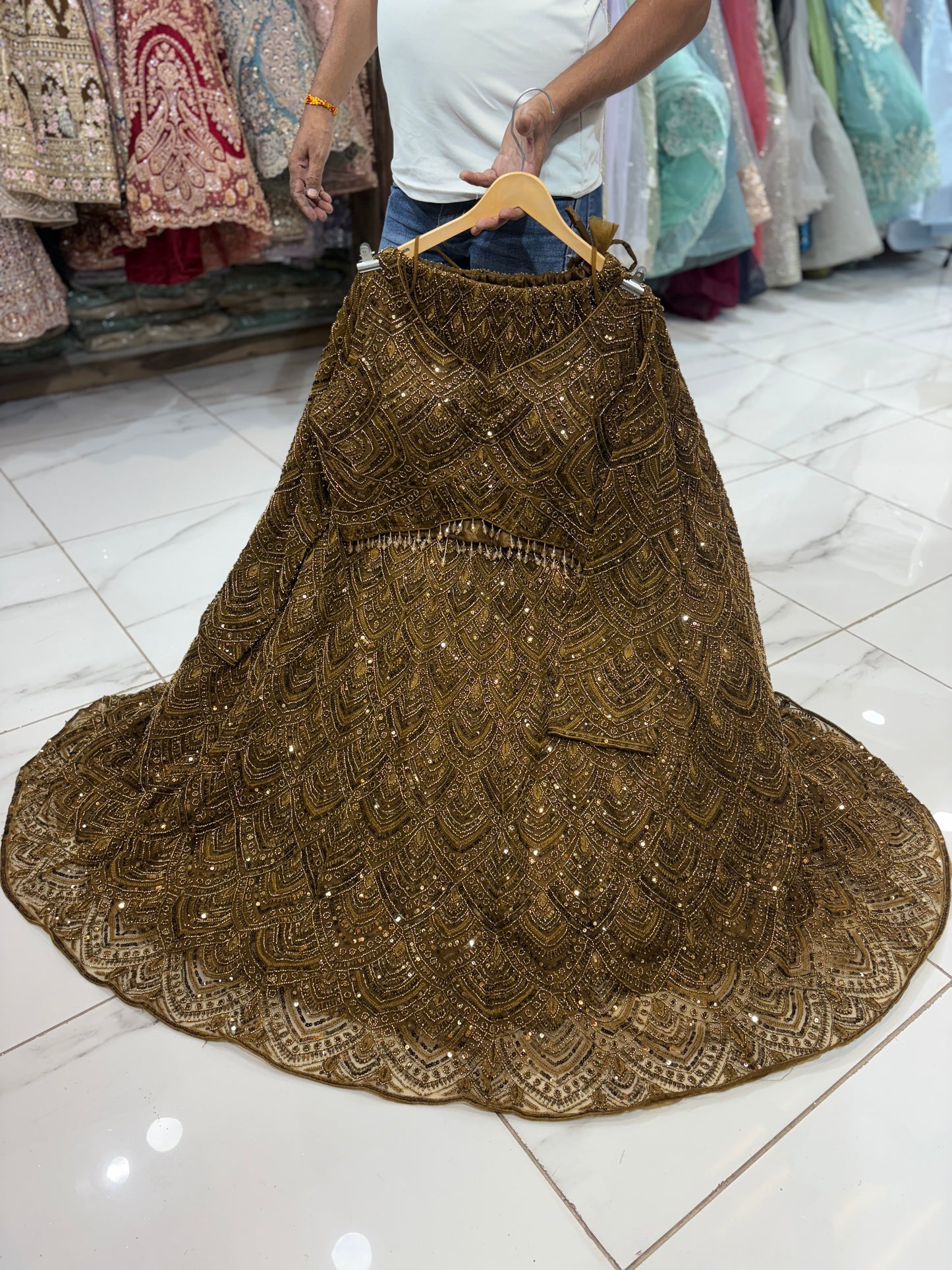 Pleasing golden Crop Top Lehenga