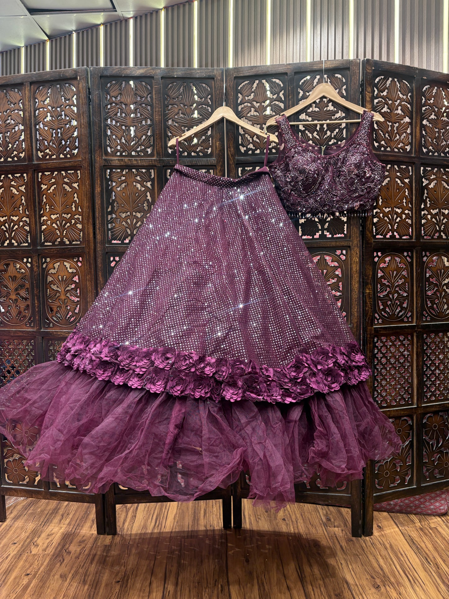 Eye catching Wine purple violet crop top Lehenga