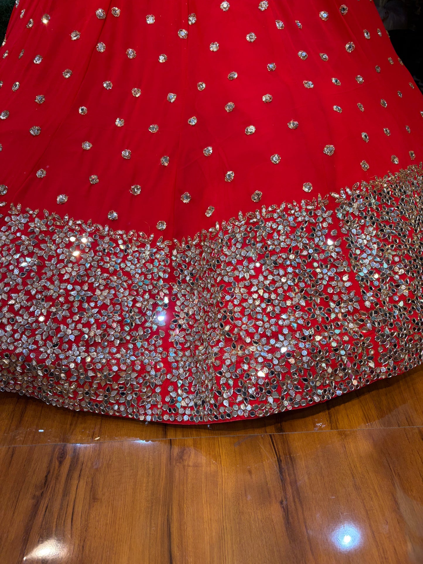 Red Mirror Work Lehenga
