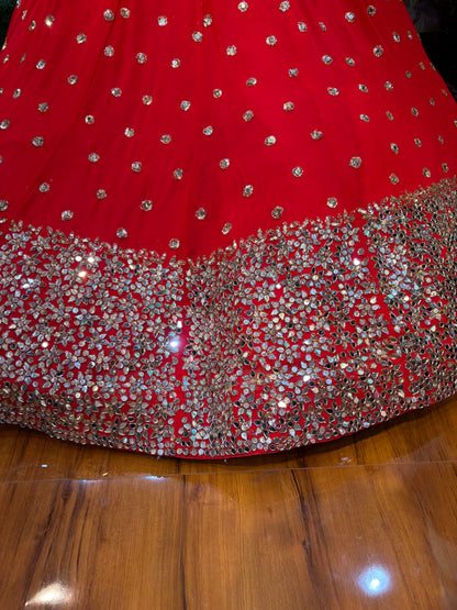 Red Mirror Work Lehenga