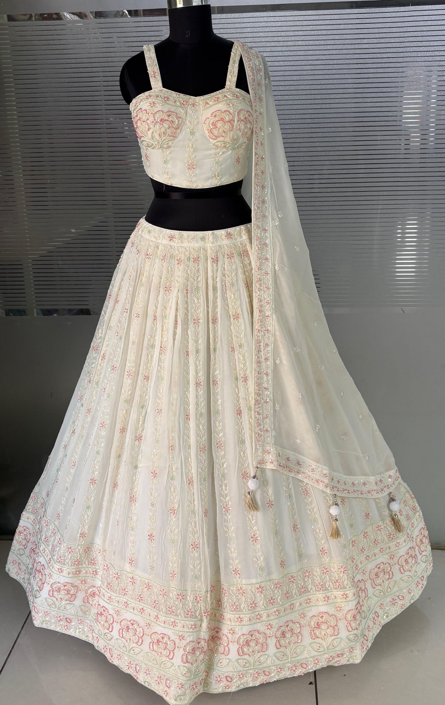 White Designer Crop Top Lehenga