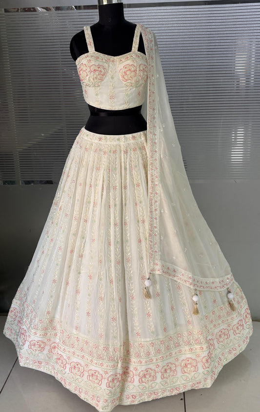 White Designer Crop Top Lehenga