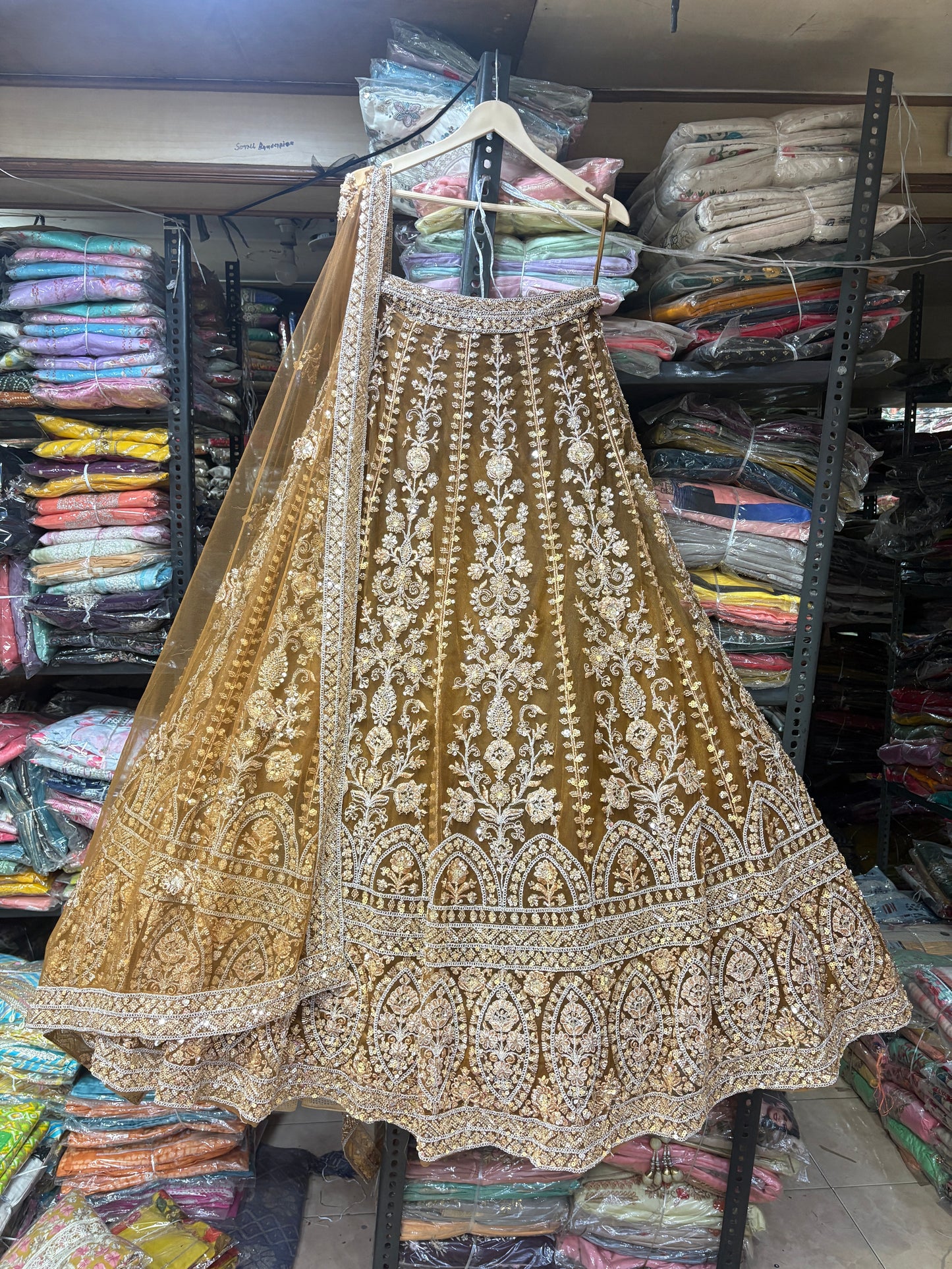 Glamorous mustard yellow crop top Lehenga