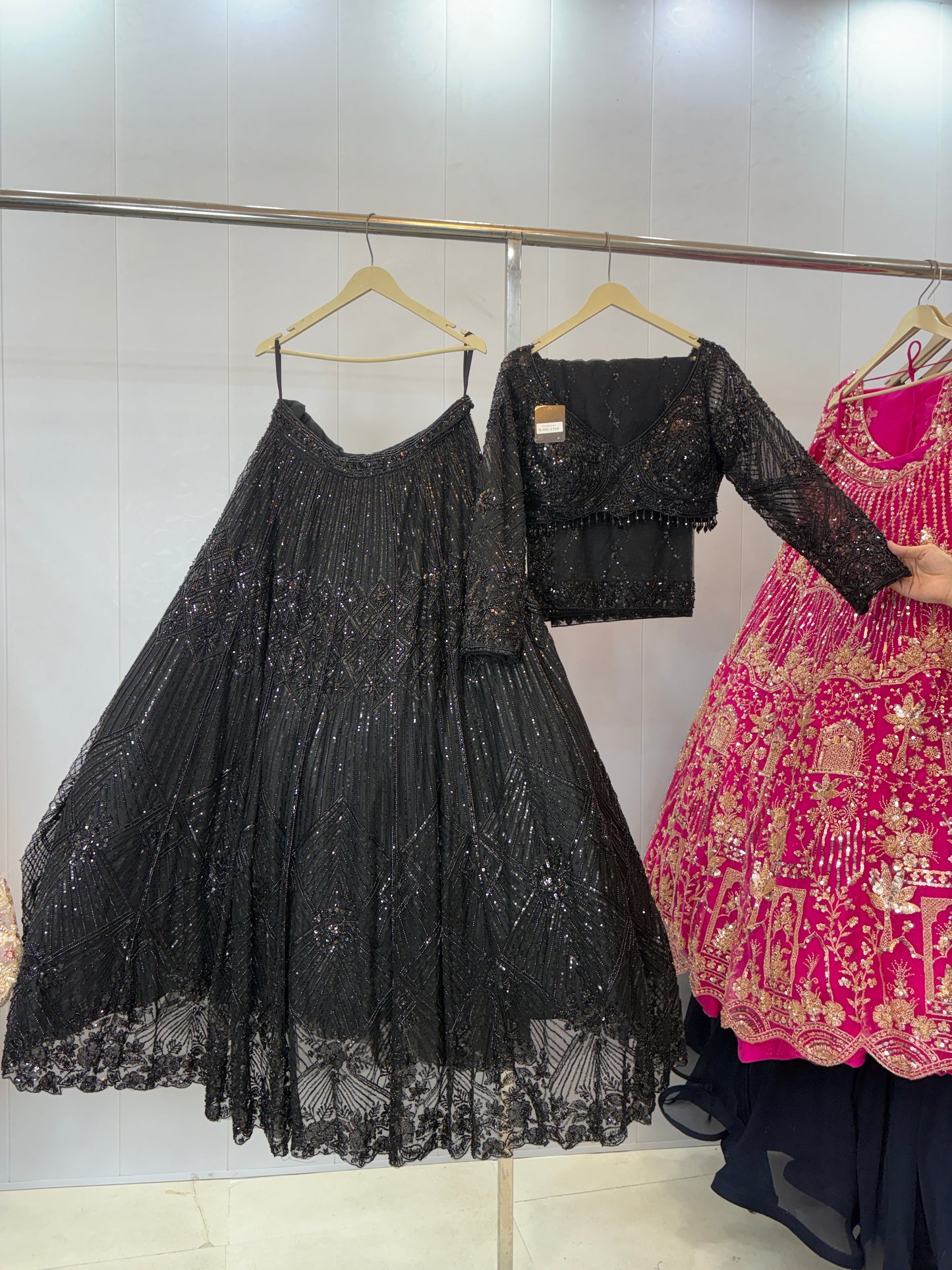 Designer Black Sequins Crop top Lehenga