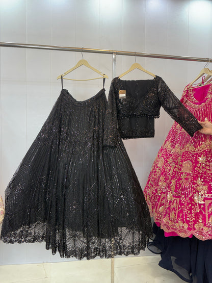 Designer Black Sequins Crop top Lehenga