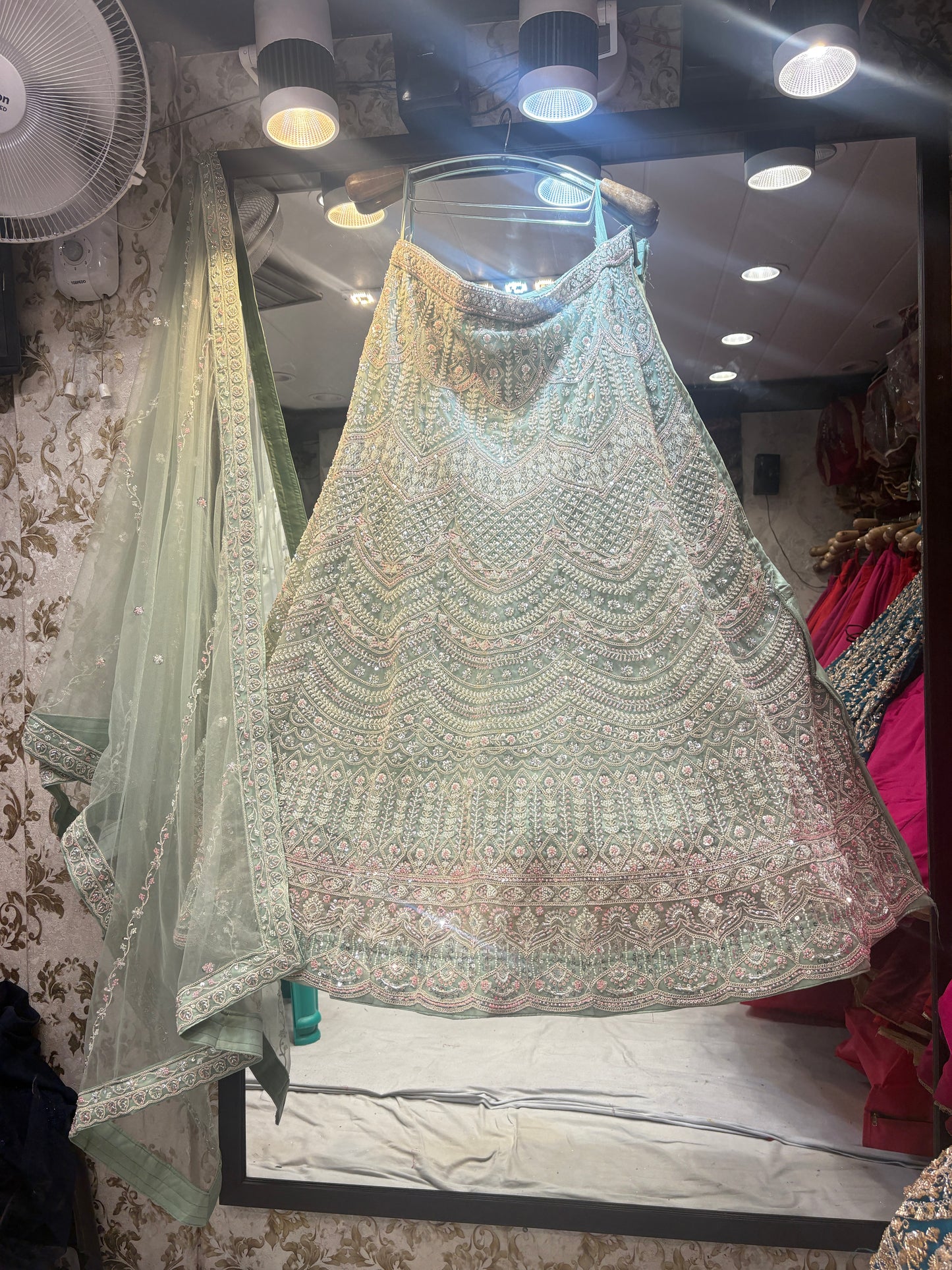 Pretty green crop top Lehenga