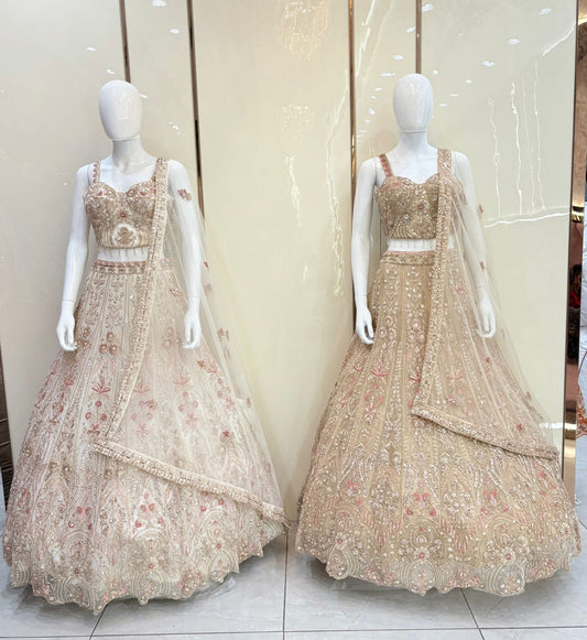Pink white golden crop top Lehenga