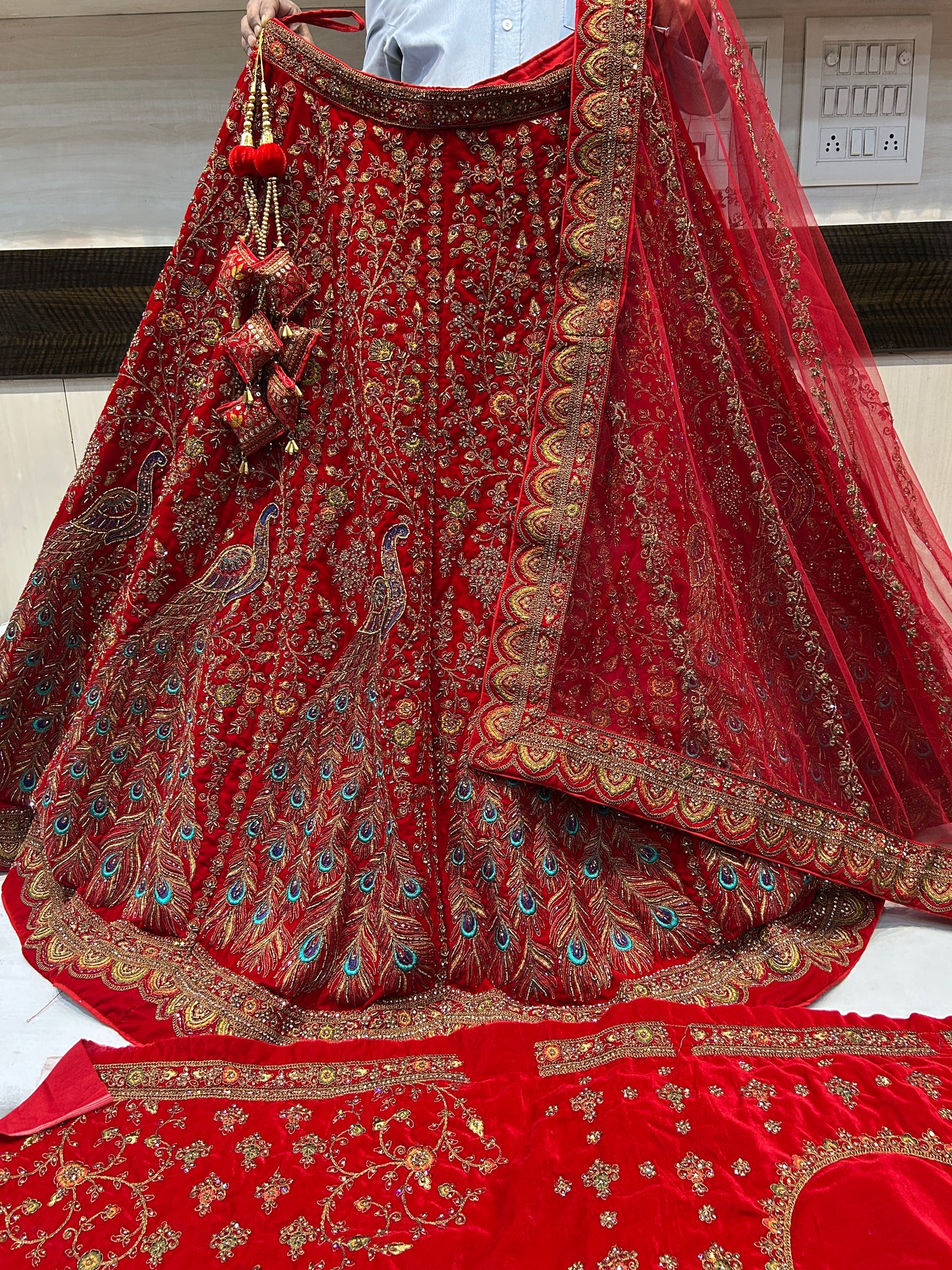 Stunning red Heavy peacock bridal lehenga