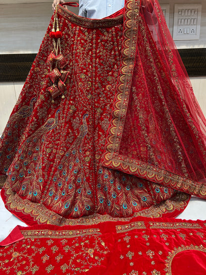 Stunning red Heavy peacock bridal lehenga