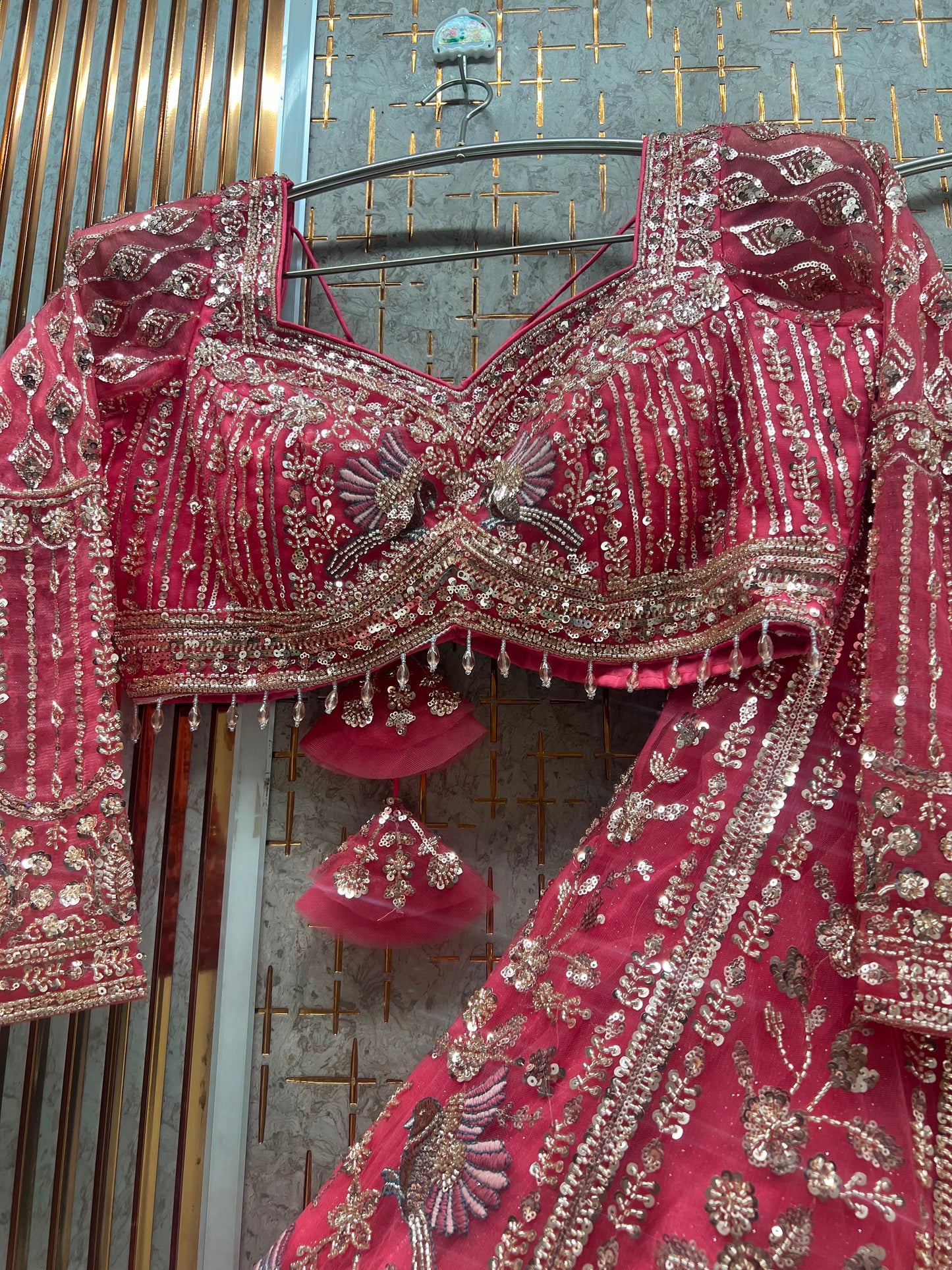 Pink Peacock Crop Top Lehenga