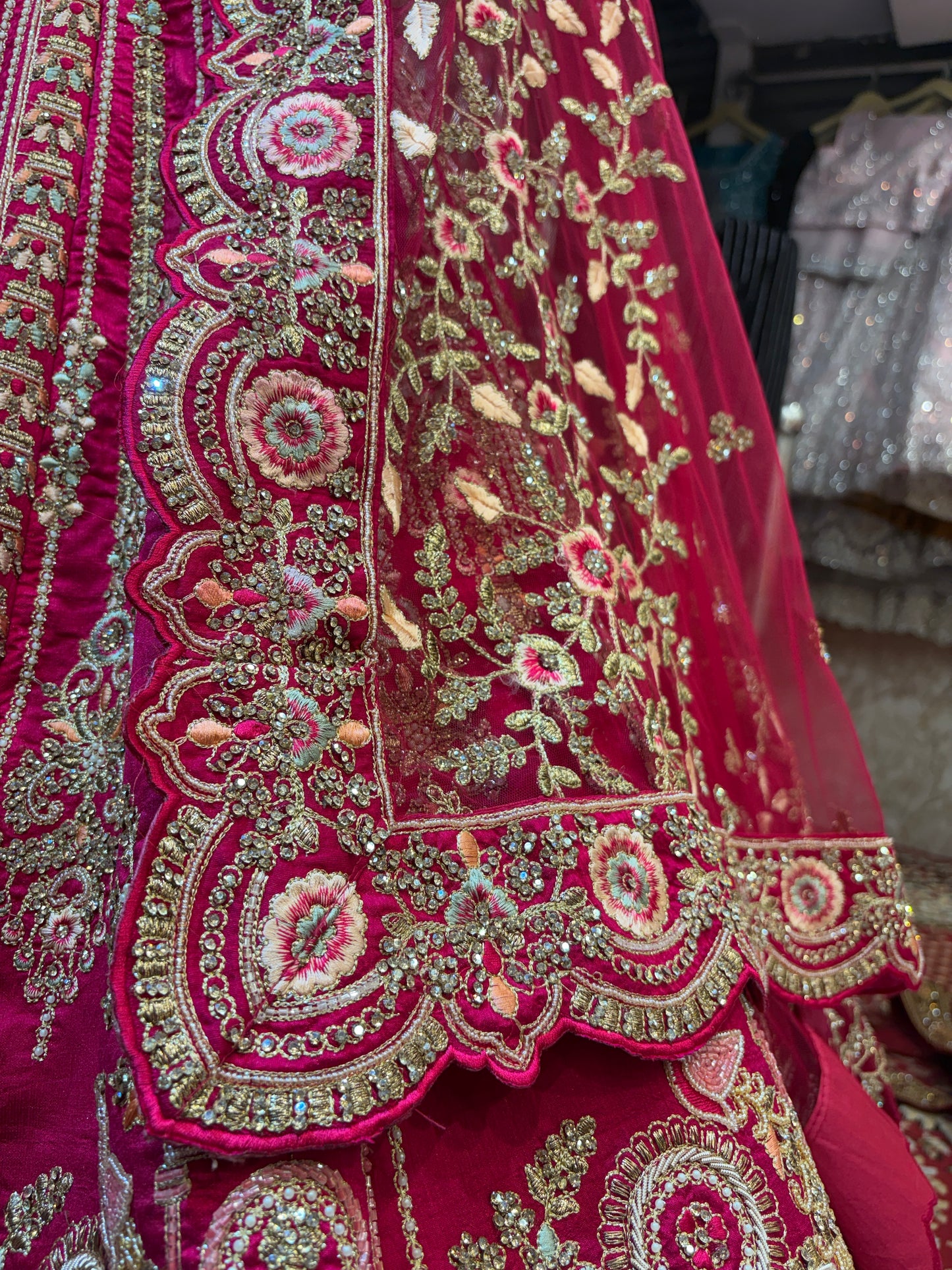 Designer rani pink double dupatta bridal Lehenga Delhi Chandni Chowk