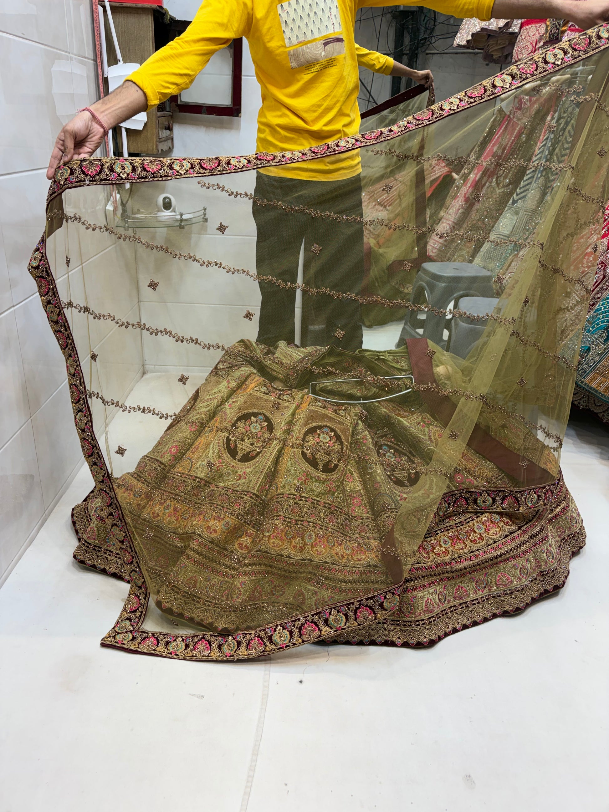 Designer maroon pistachio green Lehenga - Shopping World