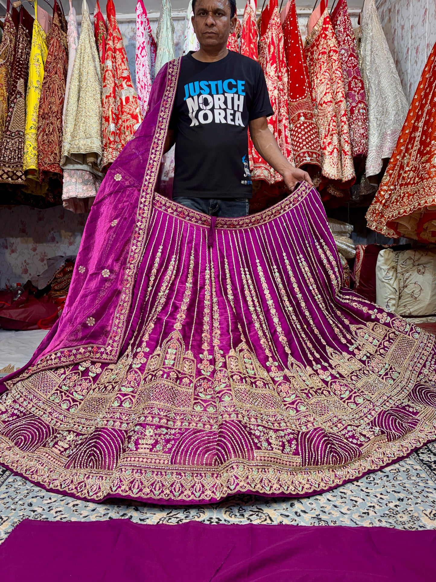 Elegant magenta pink Crop Top Lehenga