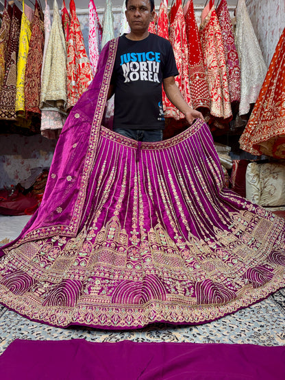 Elegant magenta pink Crop Top Lehenga