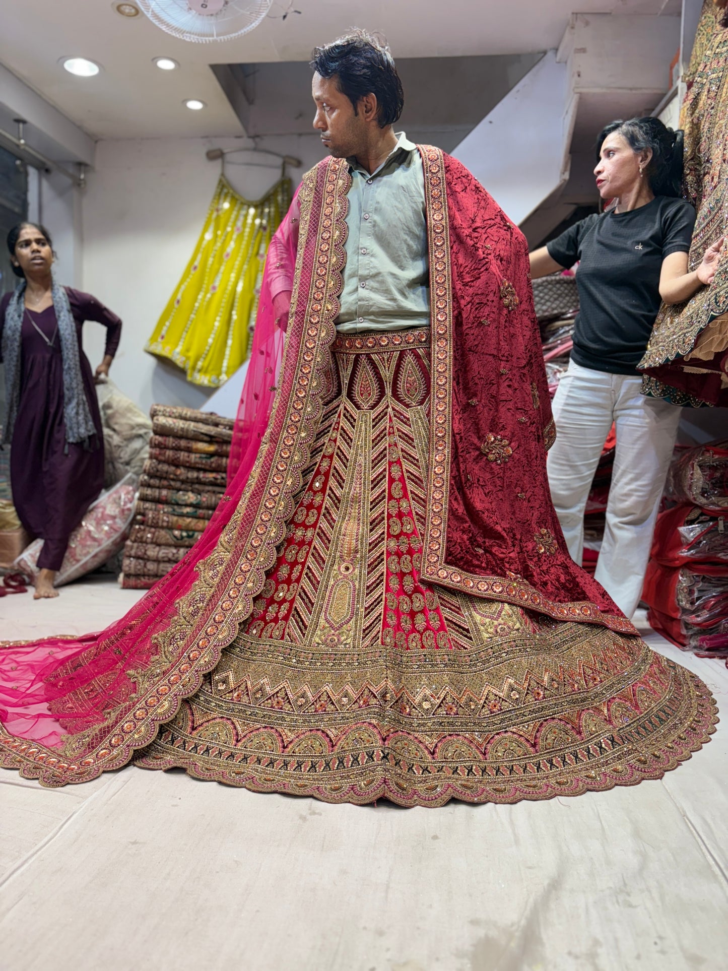 Attractive red pink maroon bridal Lehenga