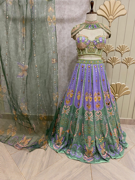 Green lavender PDP crop top lehenga
