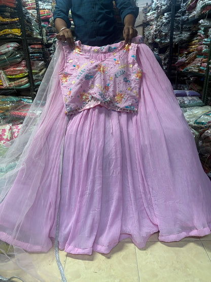 Eye catching pink crop top Lehenga