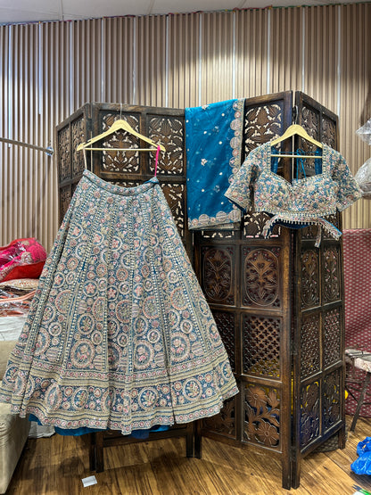 Awesome sky blue crop top lehenga