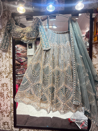Charming grey blue crop top Lehenga