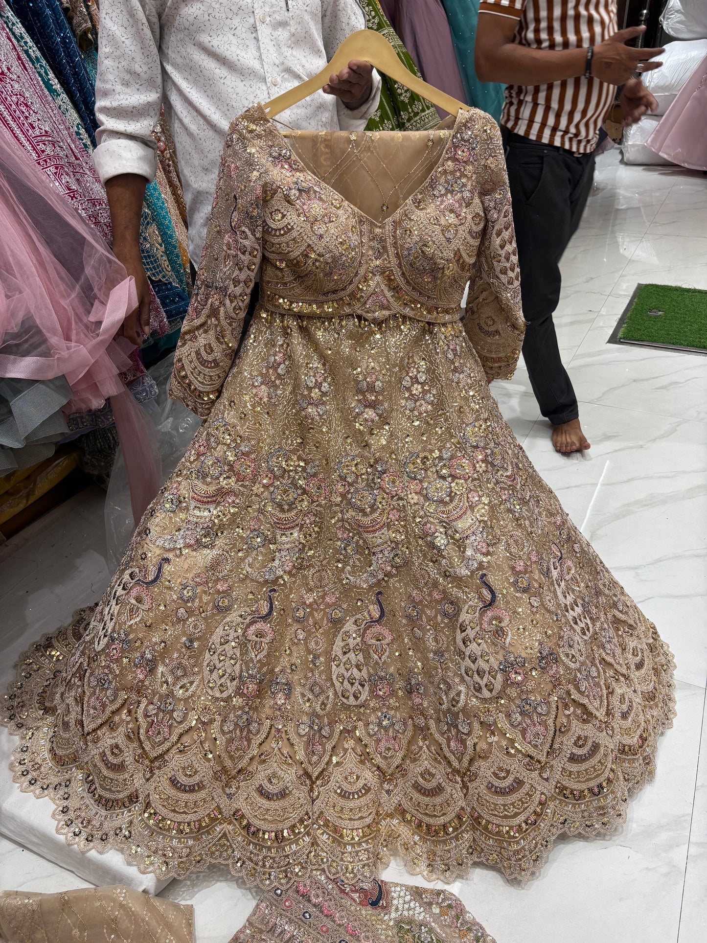 Gorgeous golden peacock Crop top Lehenga