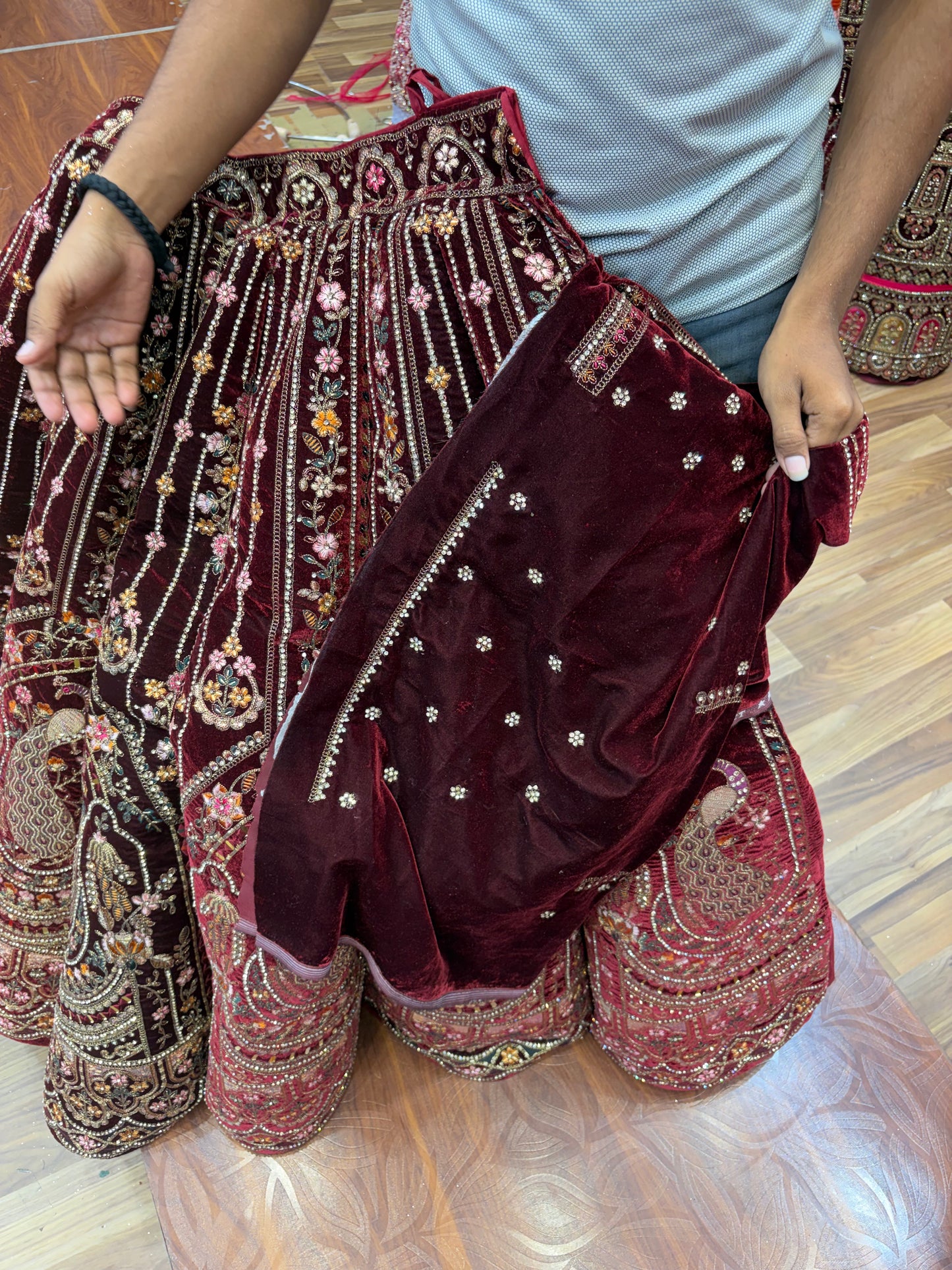 Dark Maroon Peacock Designer ball Bridal Lehenga