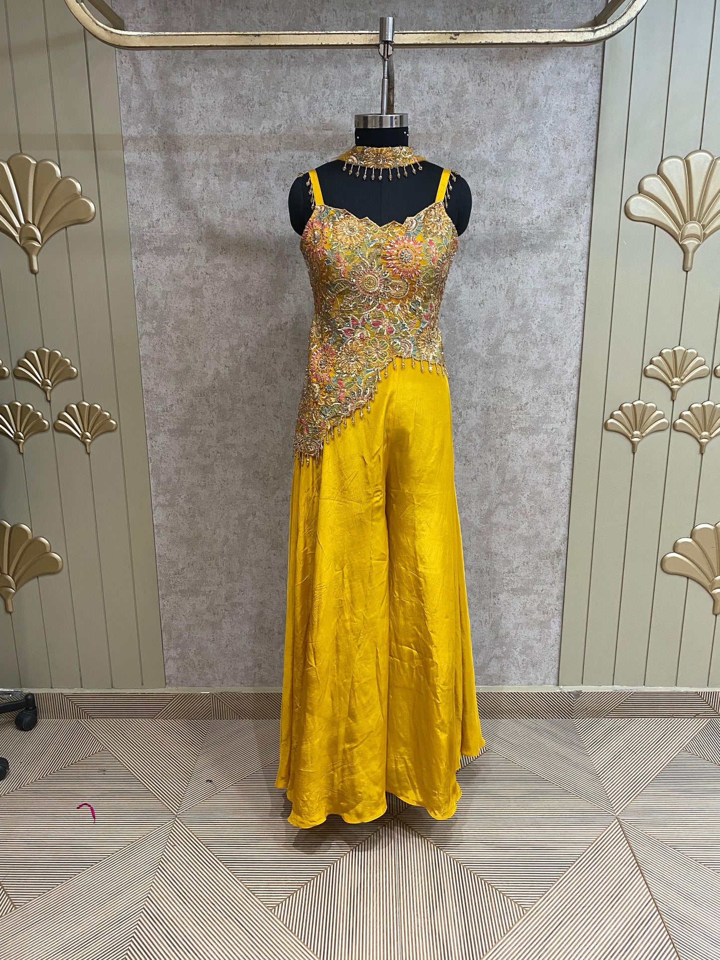 Yellow Long Sharara Suit Dress Material