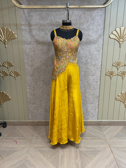 Yellow Long Sharara Suit Dress Material